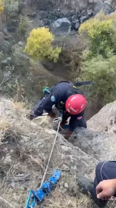 Kayseri İtfaiyesi Uçurumda Mahsur Kalan Keçiyi Kurtardı