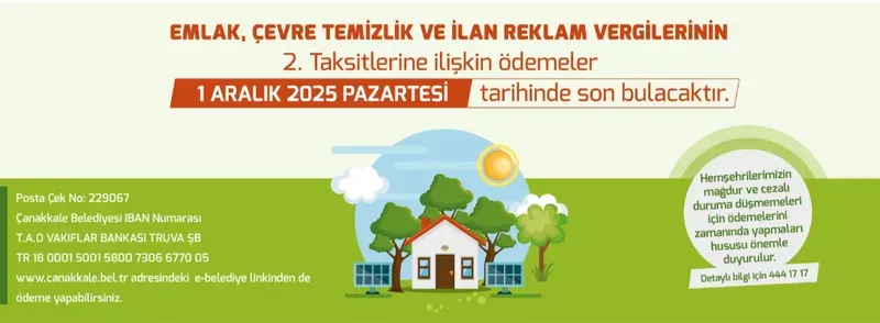 Çanakkale Belediyesi Vergi Taksit Ödemeleri İçin Son Tarih 1 Aralık