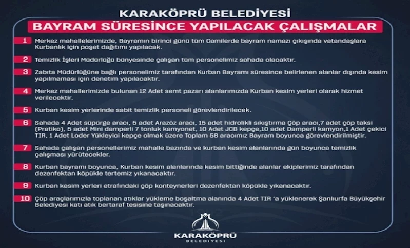 KARAKÖPRÜ BELEDİYESİ KURBAN BAYRAMI HAZIRLIKLARINI TAMAMLADI